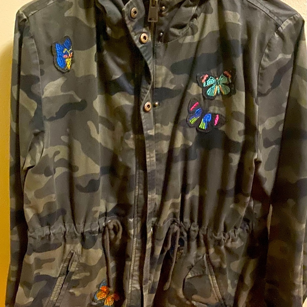 Camouflage Jacket with Butterfly Embroidery